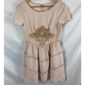 Badgley Mischka Mark & James Leather & Crepe Short Sleeve Fit Flare Dress size 6